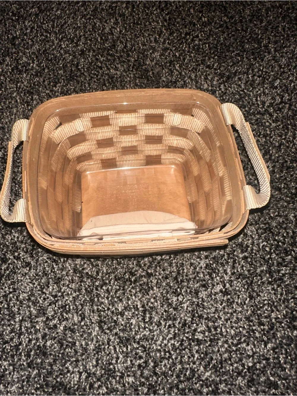 Longaberger Small Side Handled To Go Tote Nylon Wood Basket
